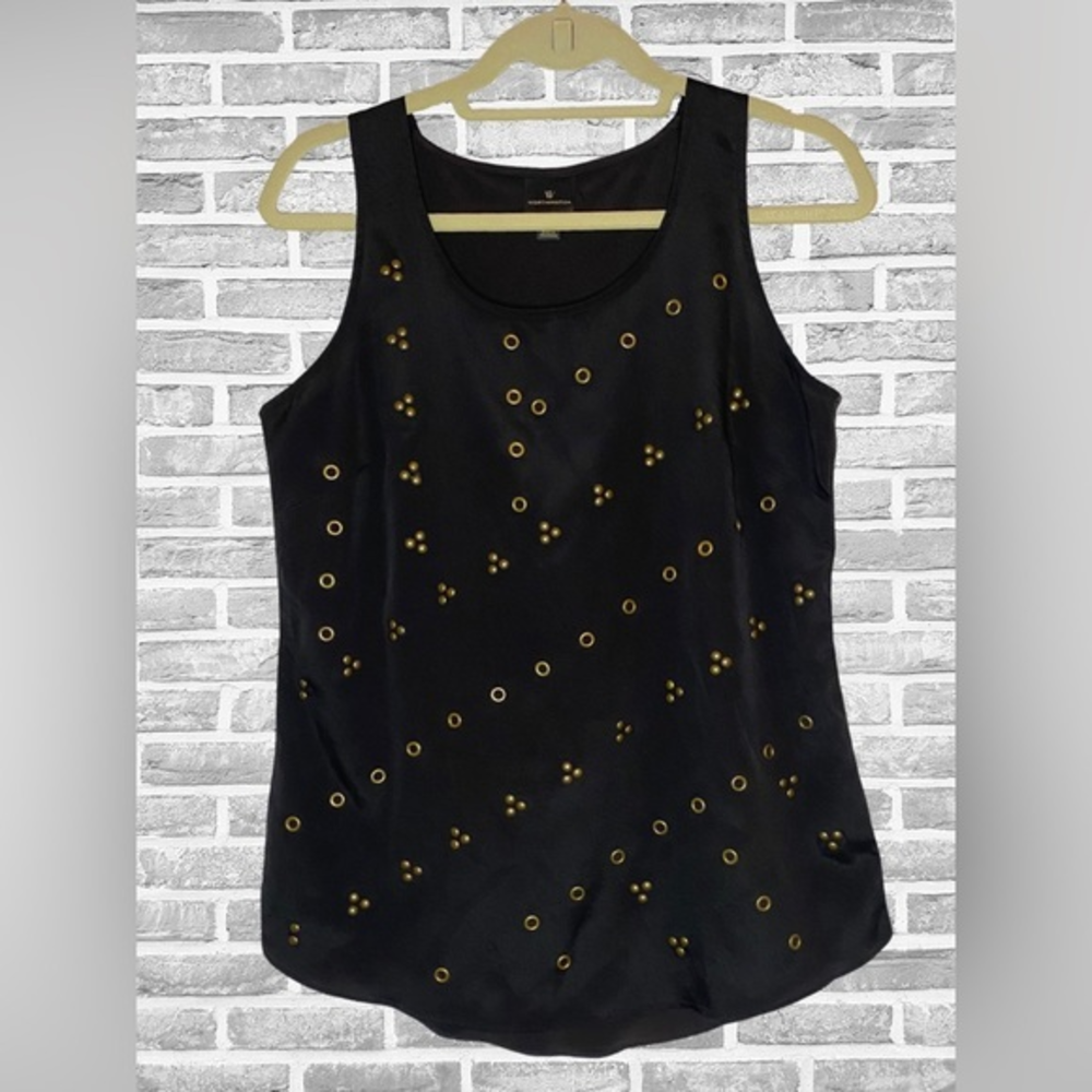 Worthington Tank Top‎ Black Gold Studded Scoop Neck Blouse Size Small